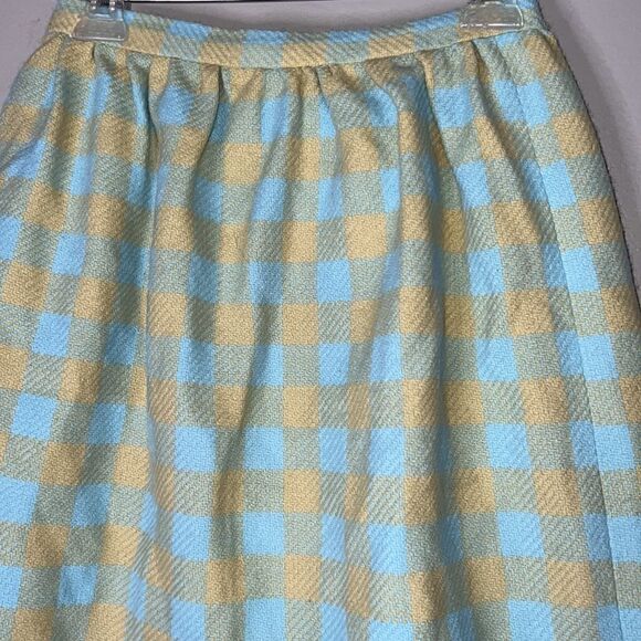Vintage 1970s yellow and blue checkered mini skirt, size extra small/24” - Picture 5 of 12
